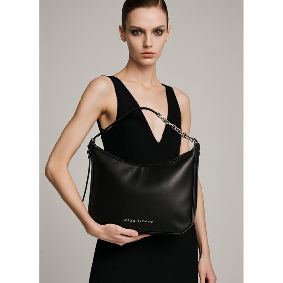 MARC JACOBS THE TEMPO LEATHER HOBO SHOULDER BAG BLACK - Picture 2 of 16